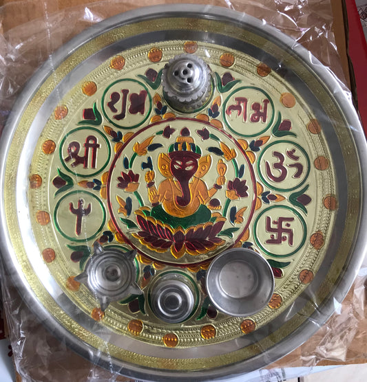 Pooja Thali set (steel) (With God Images)